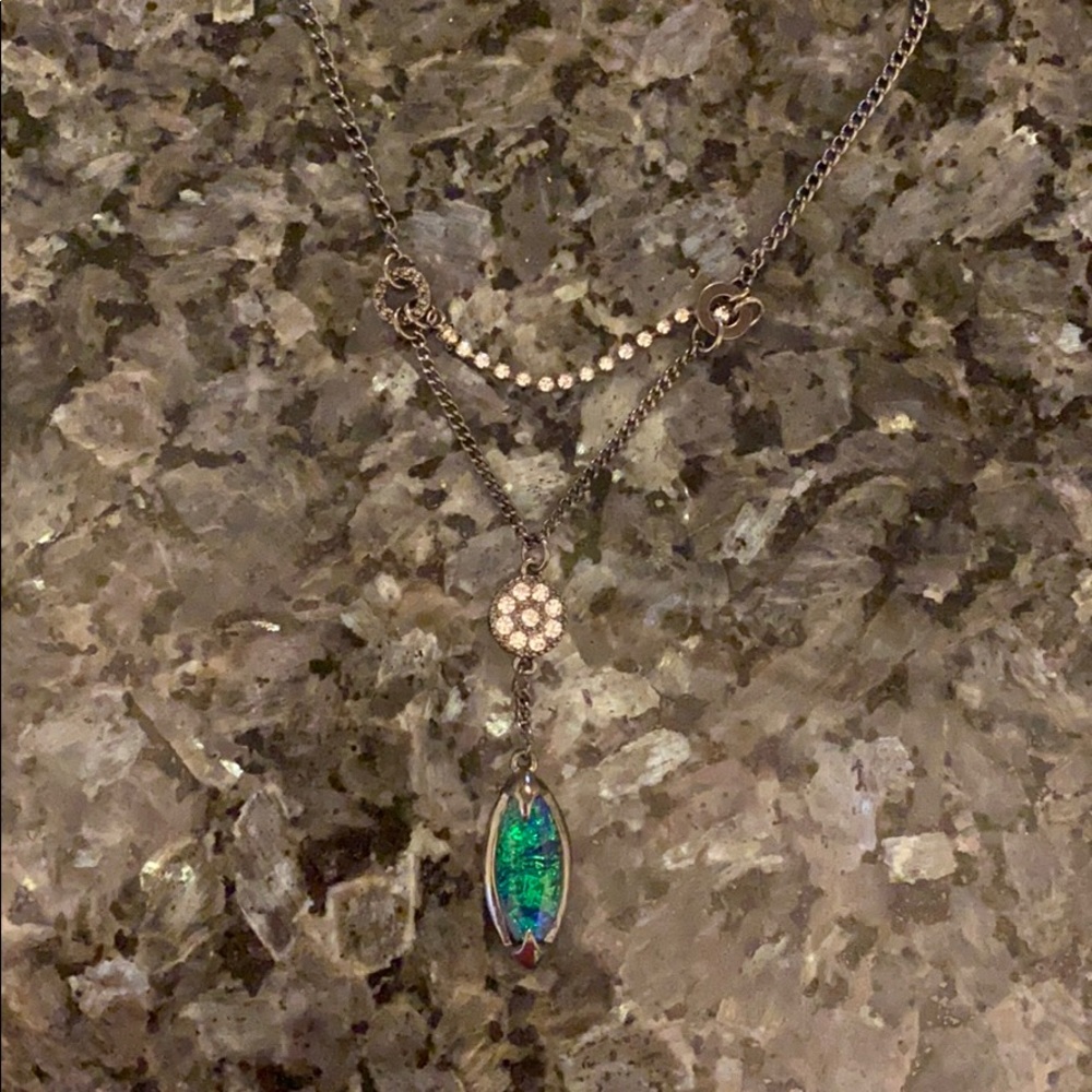 Silver Necklace with Marbled Peacock Stone